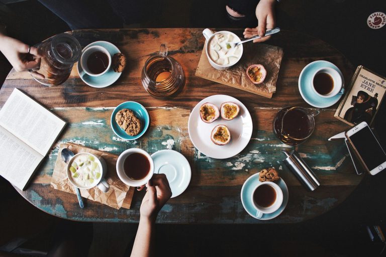 Coffee table with some fresh food