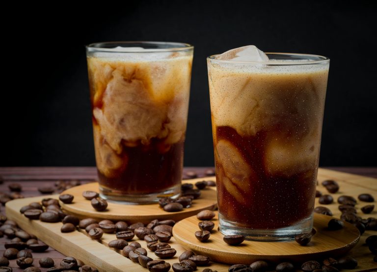 Iced coffee with beans